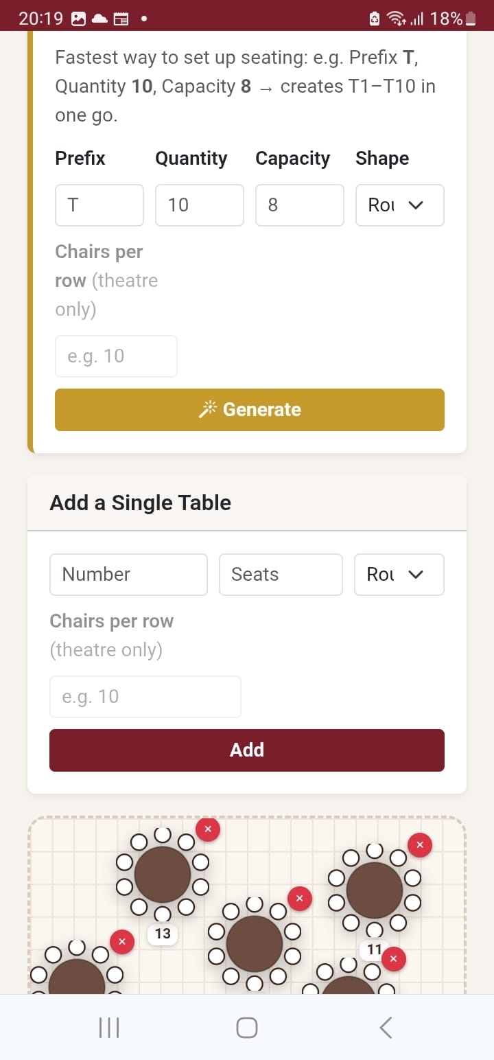 SeatMe Seating Screen